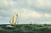 Vilhelm Melbye Stormfuld Eftermiddag i Skagerak. En dansk Jagt og forskjellige Skibe passere Skagen oil painting on canvas
